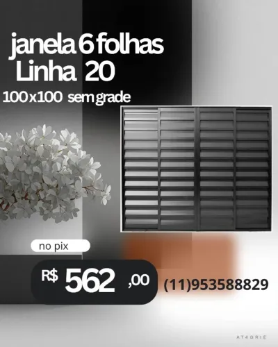 veneziana 6 folhas sem grade preto 100x100 Linha 20 pagamento na entrega