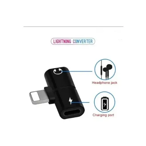 adaptador preto de carregamento e ligação 2 em 1 de áudio para iphone x, 8 plus, xs, ios