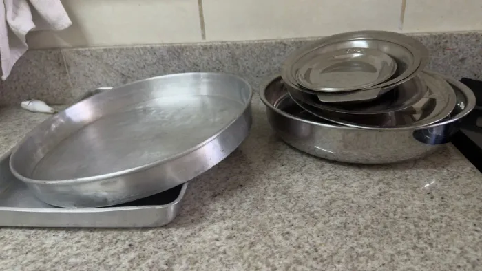 Travessas em inox e aluminio