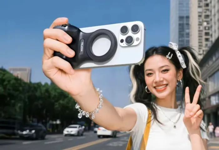 GRIP MAGNÉTICO COM CONTROLE BLUETOOTH + LUZ LED SELFIE