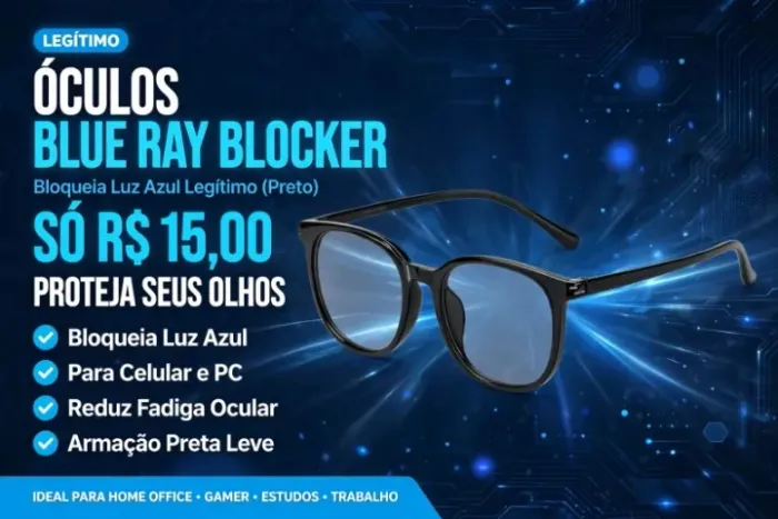 Óculos Blue Ray Blocker Bloqueia Luz Azul Legítimo (Preto)