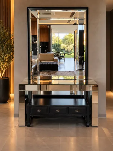 Conjunto de 2 aparadores, espelhado e preto estilo chinês.