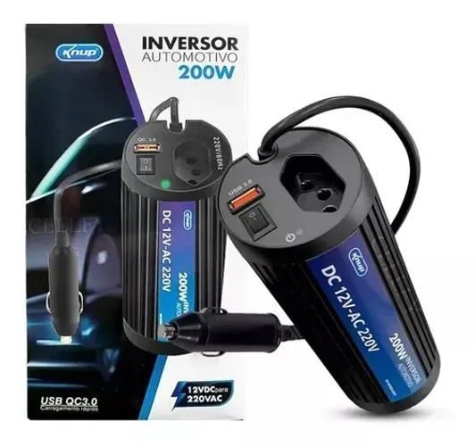 Inversor Automotivo Veícular 60hz 200w 12v/110v Usb 3.0