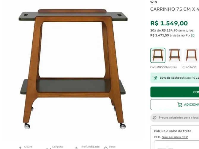 BAR CARRINHO TOK&STOK 75 CM X 44 CM 