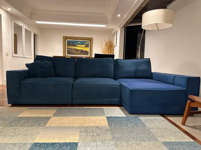 Sofá Modular 3 Módulos em Veludo Azul Marinho / Petróleo (Leve variação de tom)