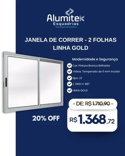 Janela Alumínio 2 Folhas 1,40 x 0,98  Linha Gold