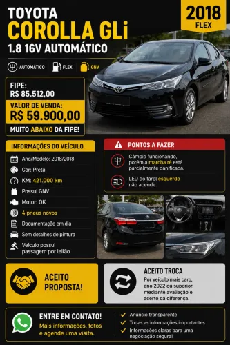 Toyota Corolla GLI 1.8 Flex 16V Aut. 2018