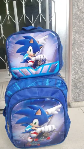 Kit mochila + lancheira Sonic com rodinhas 