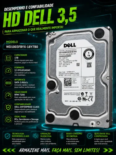 HD DELL 3,5 MODELO WD1003FBYX-18Y7BO 1TB