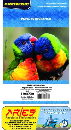 PAPEL FOTO GLOSSY A4 150G 50 FOLHAS MASTERPRINT