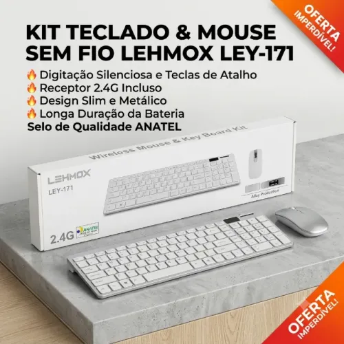 Kit Teclado E Mouse Sem Fio LEHMOX PC e Notebook