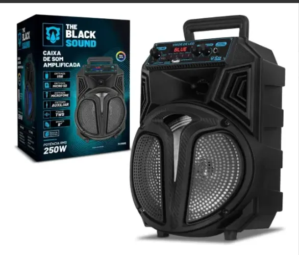 Caixa De Som Amplificada Bluetooth Rádio Fm 250w Rms Tws Led Rgb Portatil Sem Fio Usb Tcs3