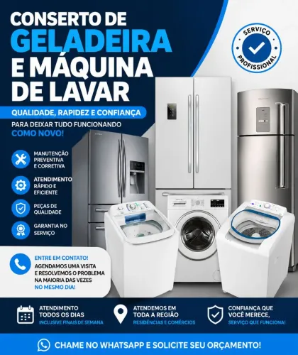 Conserto de máquina de lavar e geladeira.