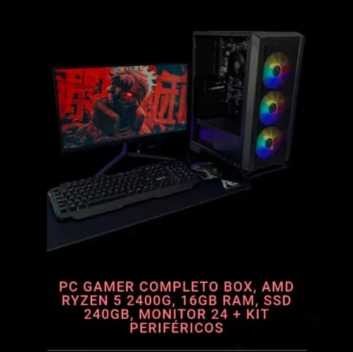 PC gamer completo Box, AMD Ryzen 5 2400G, 16 GB RAM, SSD 240 GB, Monitor 24+ kit periferic