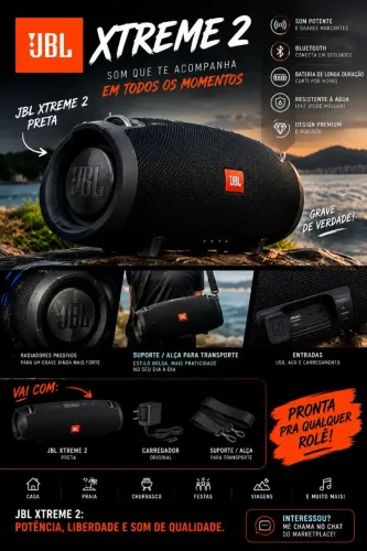JBL XTREME 2 PRETA - SOM POTENTE E GRAVES MARCANTES