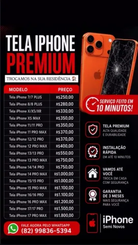 Tela iPhone Premium / Trocamos na sua Residência / Display iPhone Premium