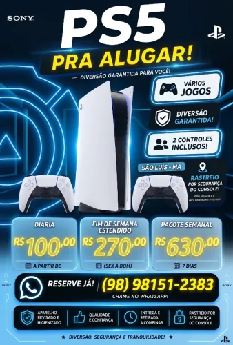 Aluguel de PlayStation 5 + 2 Controles (Nova Geração) - São Luís