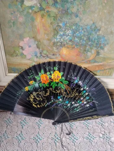 Leque espenhol antigo pintado a mão 