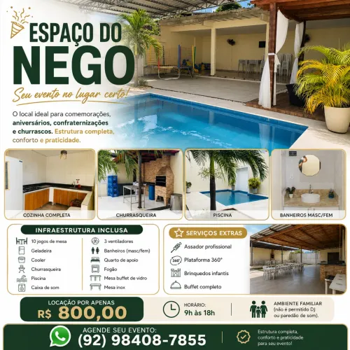Espaço para Festa Completo | Piscina + Churrasqueira