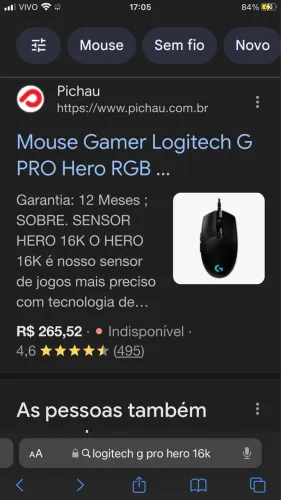 Mouse gamer logitech g pro hero 16k 
