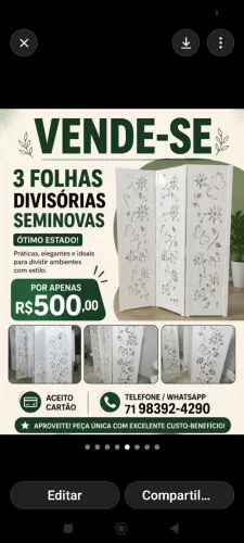 Divisórias 3 ( folhas )unidades por apenas 500 reais,semi novo 