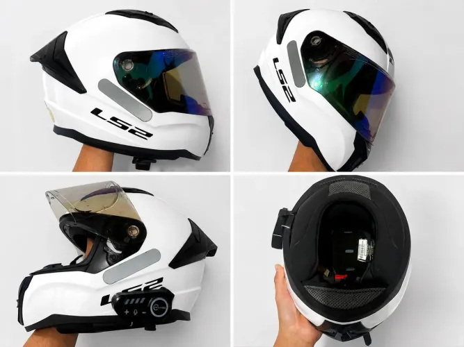 Capacete LS2 branco + Fone Bluetooth 