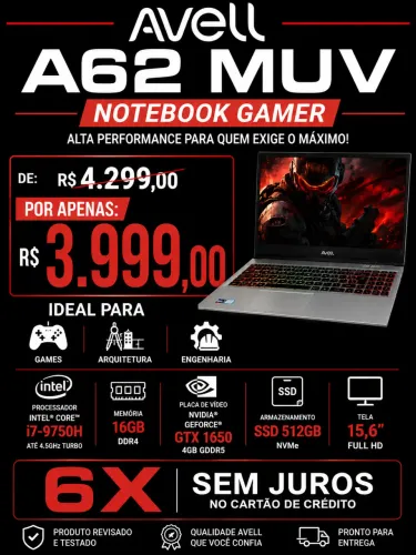 Notebook Avell A62 Muv Gamer