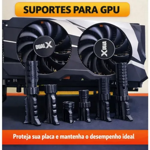 KIT 3 Suporte Placa de Vídeo/GPU Ajustável Universal Preto Nvidia, Radeon e Intel!