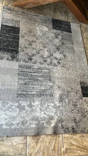 Tapete Grande 2,00 x 1,50m Cinza e Preto para Sala