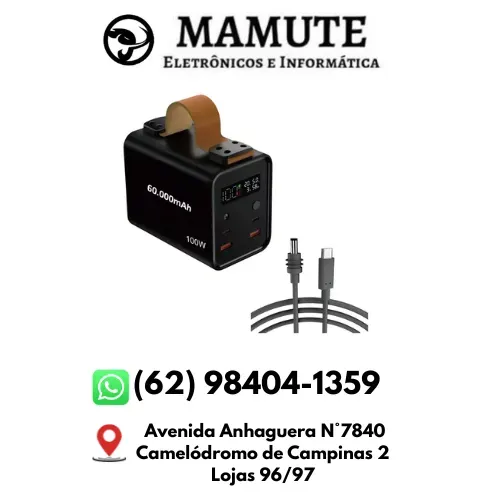 Power Bank 60.000mah 100w + Cabo Para Starlink Mini Premium Preto