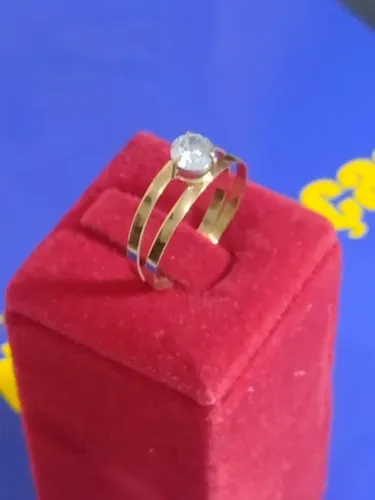 Anel Pedra Ouro 18 Kilates Casamento Noivado Compromisso Peso 2.50 Gramas Pedra Zircônia