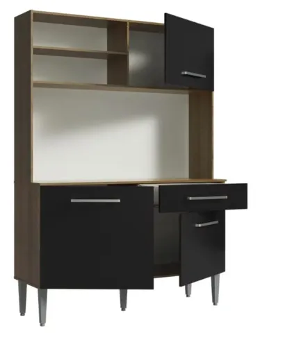 Armário De Cozinha Compacta 120cm Life Madesa Rustic/preto Cor Marrom preto