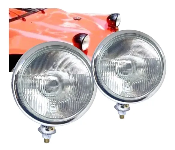 Par Farol Todo Cromado Luz Alta/Baixa P/Jeep/Buggy/Fusca