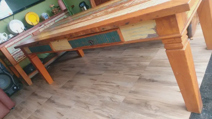 Mesa top com gaveta madeira demolição peroba rosa top de mais