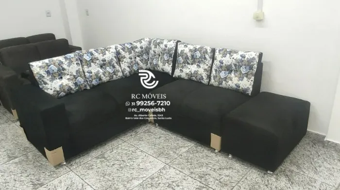 Sofá de Canto com Puff Suede macio D33 Confortável Direto da Fábrica