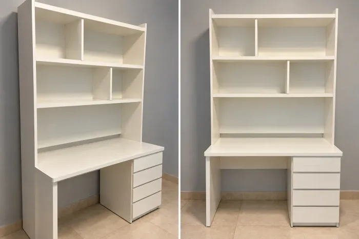 Escrivaninha Home Office com estante e 4 gavetas - R$ 450