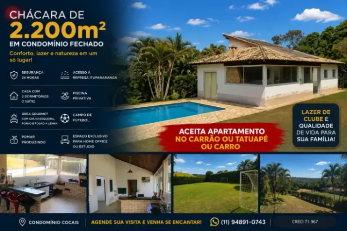 Ibiúna/SP Chácara 2.200m² em Cond. Fechado de Padrão, c/ Piscina, Estúdio Podcast