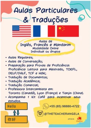 Aulas particulares e Traduções (Inglês, Francês e Chinês Mandarim)