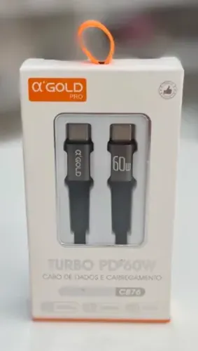 Cabo USB-C A'Gold Turbo de 60W para Carregamento Rápido com 1m e Nylon Reforçado