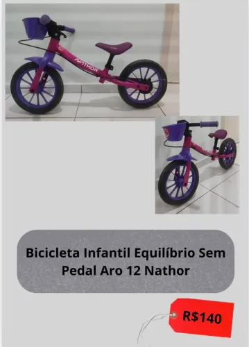 Bicicleta Infantil Equilíbrio Sem Pedal Aro 12 Nathor R$140