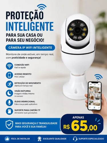 Câmera de segurança wi-fi modelo lâmpada inteligente