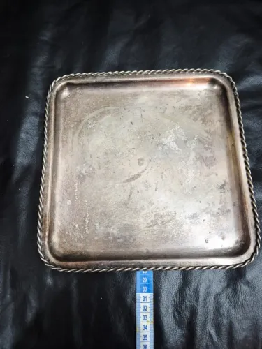 Bandeja Quadrada Vintage Prateada Silver Plate 28 cm Decoração Bar