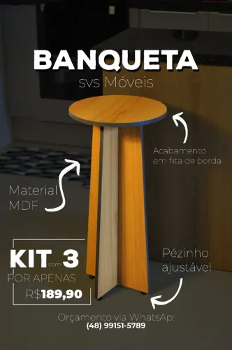 Banqueta em MDF - Kit com 3 Unidades | Design Moderno