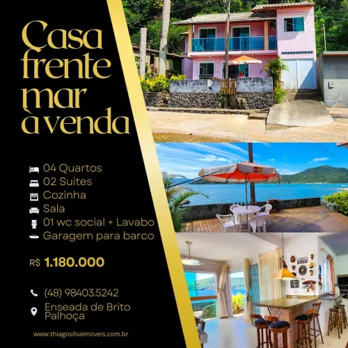 Casa na Enseada de Brito, Palhoça,SC - Pé na Areia, 4Dorm/2Suítes+Garagem p/Barco