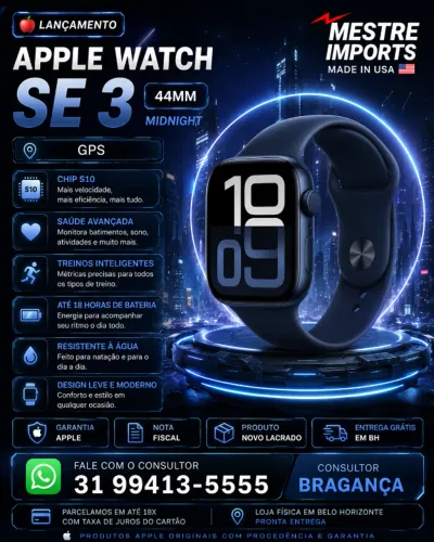 Apple Watch SE 3 GPS 44mm Midnight Novo Lacrado Garantia Apple
