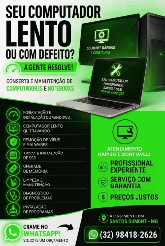 ? SEU COMPUTADOR OU NOTEBOOK COM PROBLEMAS? NÓS RESOLVEMOS | SANTOS DUMONT - MG