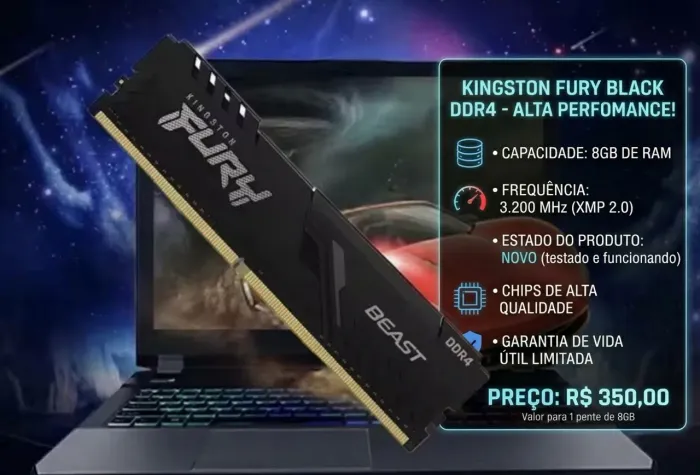 : Kingston Fury Black (DDR4) 8Gb Ram