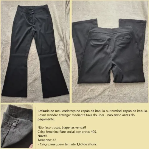 Calça social flare preta 42 nova