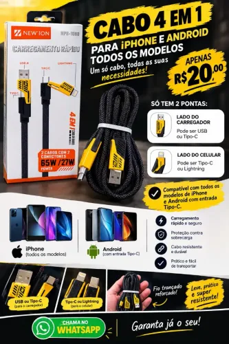 PROMOÇÃO CABO iPhone Android 4 em 1