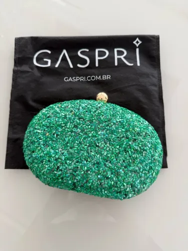 Bolsa festa, clutch oval de pedraria verde